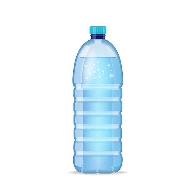 Vetor garrafa realista com água azul limpa