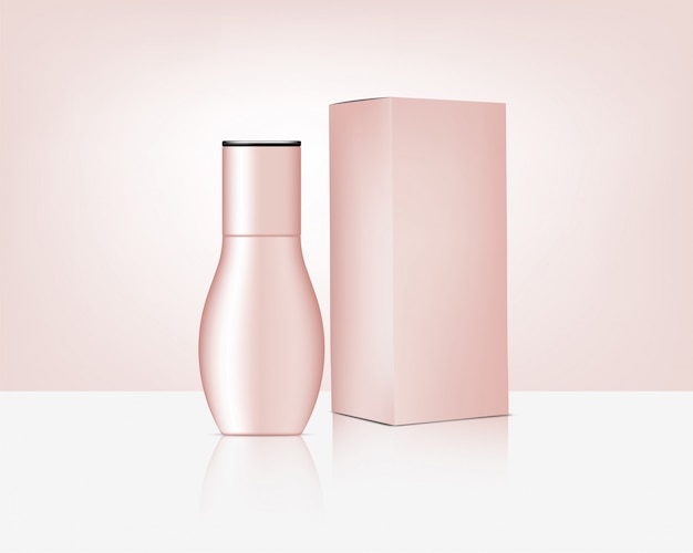 Garrafa realista Rose Gold Cosmetic e caixa para ilustração de produto de Skincare. Cuidados de Saúde e Medicina.