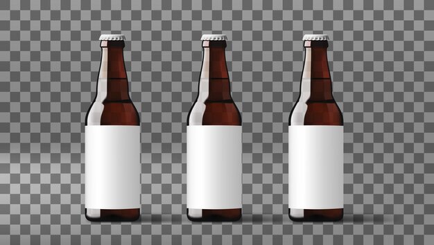 Garrafas de cerveja transparentes realistas com etiqueta branca