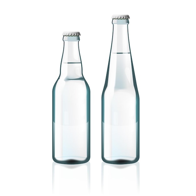 Vetor garrafas de vidro de água transparente isoladas em branco