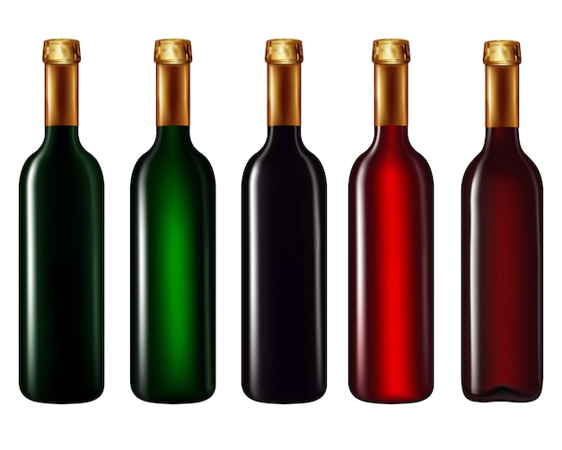 Vetor garrafas de vinho isoladas no branco