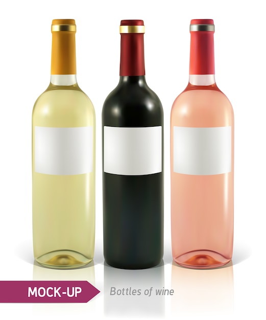 garrafas de vinho realistas em um fundo branco