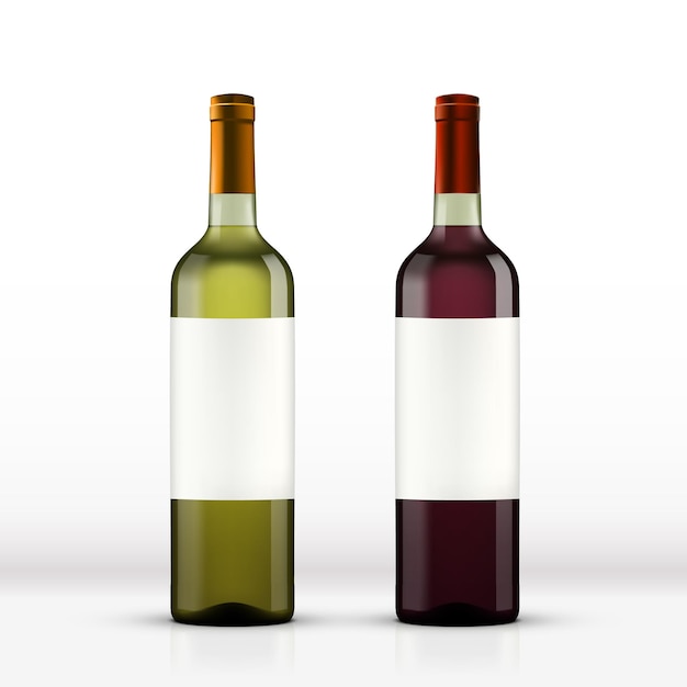 Garrafas de vinho tinto e branco cheias realistas