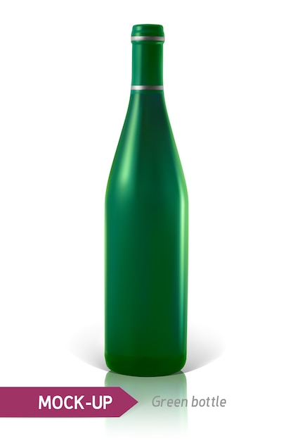 Garrafas verdes realistas de vinho ou coquetel com reflexo e sombra. modelo de design de etiqueta.