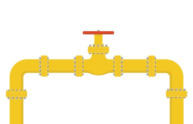 Gás de petróleo ou água que flui através do tubo Construção de oleoduto com válvula isolada Ilustração em vetor de sistema industrial