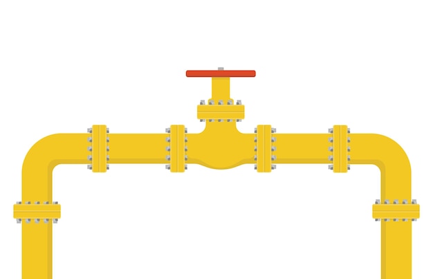 Vetor gás de petróleo ou água que flui através do tubo construção de oleoduto com válvula isolada ilustração em vetor de sistema industrial