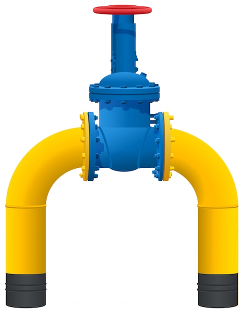 Vetor gasoduto tubo amarelo e torneira de gás grande