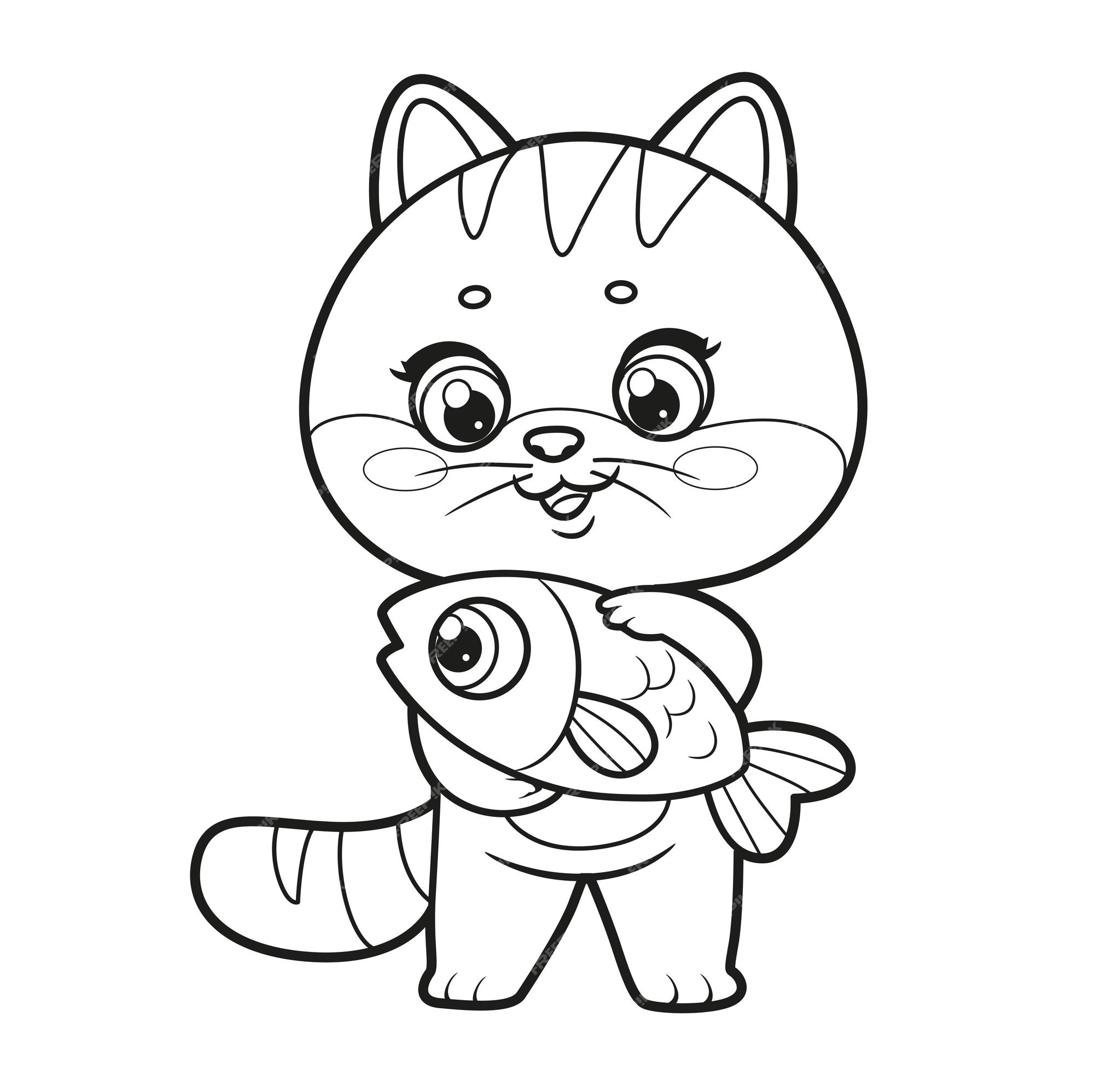 Desenho para colorir com gato e espinha de peixe. Personagem de desenhos  animados Kawaii. Animais de quinta. Jogo educativo . imagem vetorial de  kristina0702© 349975770