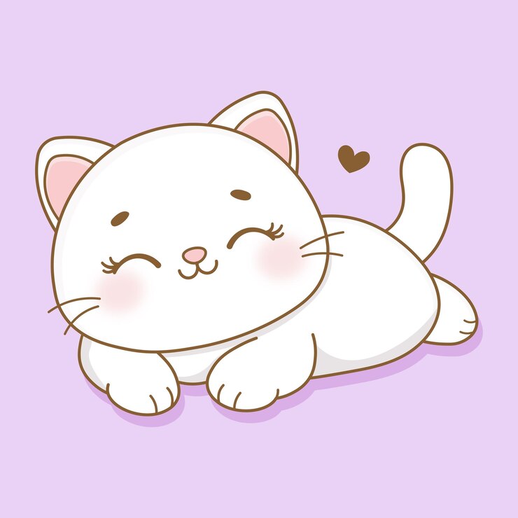 Vetor gatinho branco bonito deitado desenhando no estilo kawaii