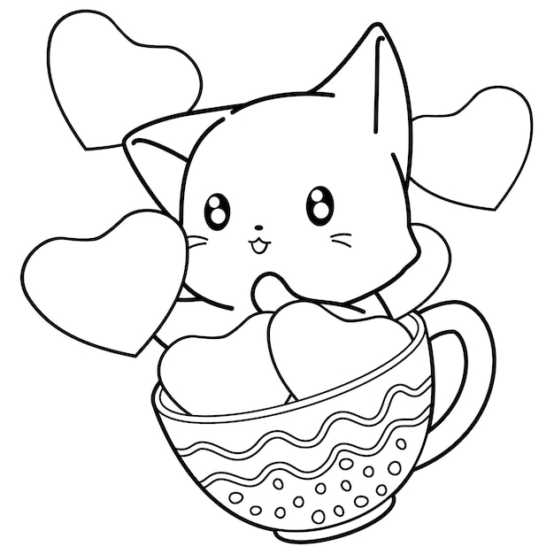 Desenho para colorir para crianças com gato engraçado, chocolate, doces,  brinquedos e corações. Dia dos Namorados ilustração vetorial. Personagem de  desenho animado desenhado à mão. imagem vetorial de kristina0702© 452722202