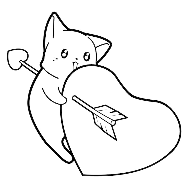 Gatinho com coração personagem de desenho animado para colorir página 29