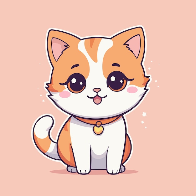 Gatinho de desenho animado bonito ilustração adorável de um gato sorridente com olhos grandes desenho vetorial de animais de estimação