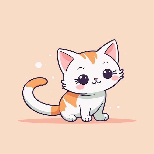 Vetor gatinho de desenho animado bonito ilustração adorável de um gato sorridente com olhos grandes desenho vetorial de animais de estimação