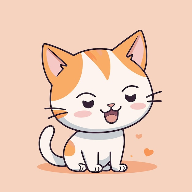 Gatinho de desenho animado bonito ilustração adorável de um gato sorridente com olhos grandes desenho vetorial de animais de estimação