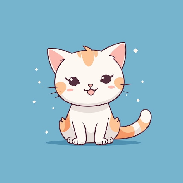 Gatinho de desenho animado bonito ilustração adorável de um gato sorridente com olhos grandes desenho vetorial de animais de estimação