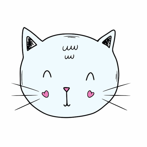 Gatinho engraçado no estilo doodle. Uma cara de gato para crianças cartão ou impressão em roupas.