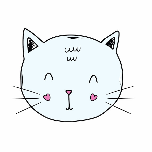 Gatinho engraçado no estilo doodle. uma cara de gato para crianças cartão ou impressão em roupas.