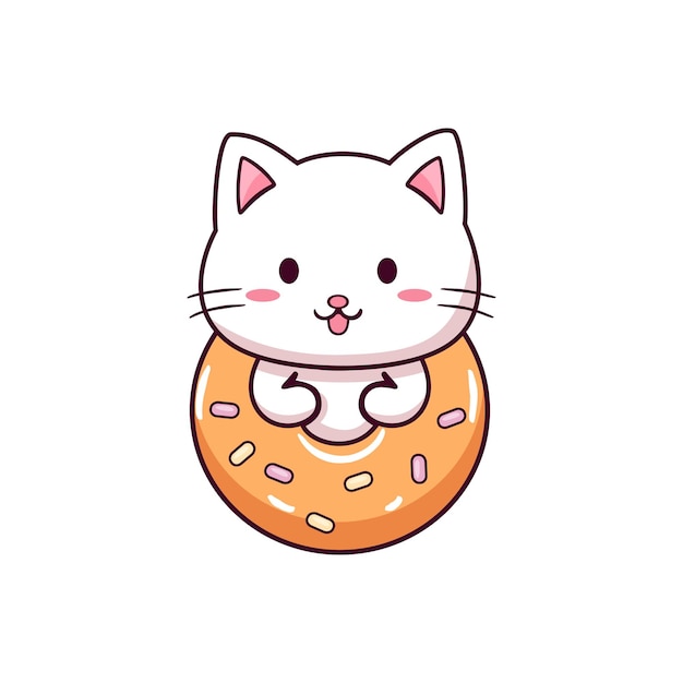 Gatinho fofo com rosquinha Ilustração infantil Ilustração vetorial