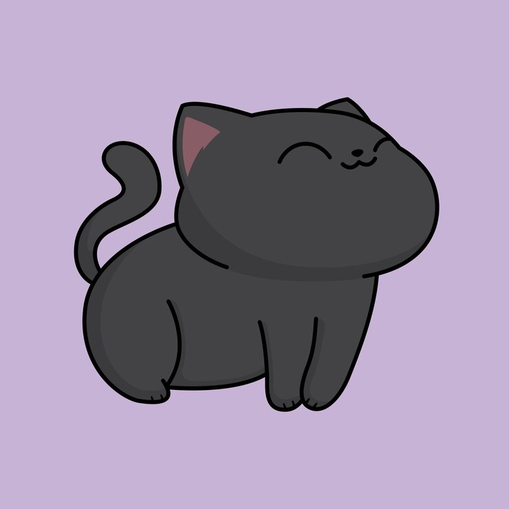 Gatinho preto bonito a acariciar o desenho animado