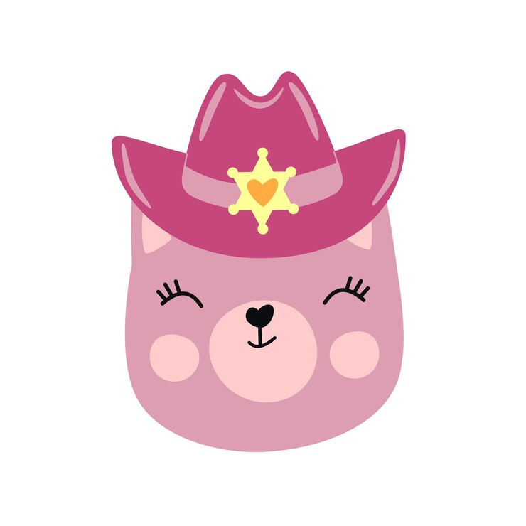 Vetor gatinho rosa com um chapéu de cowboy vetor de estilo de moda do oeste selvagem