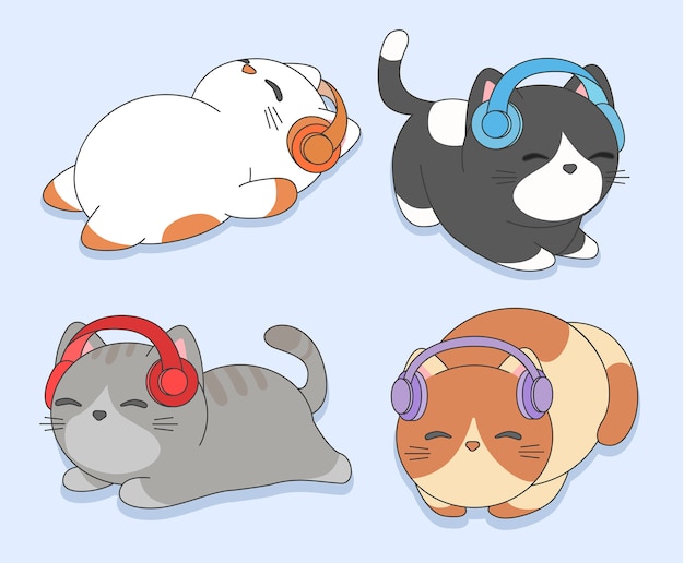 Vetor gatinhos com fones de ouvido