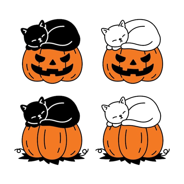 Gato abóbora halloween gatinho dormindo desenhos animados