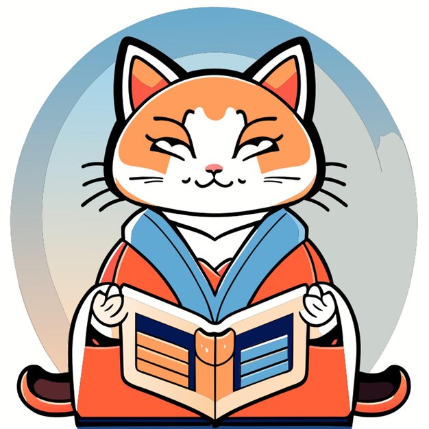 Vetor gato autor quimono livro ilustração em vetor