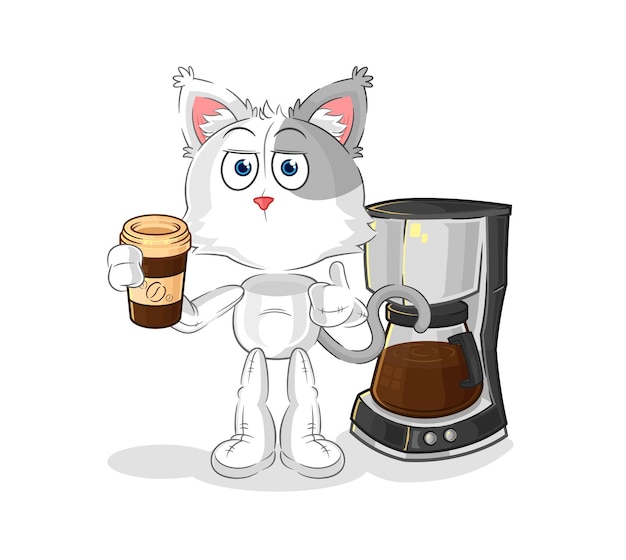 Gato bebendo vetor de personagem de ilustração de café