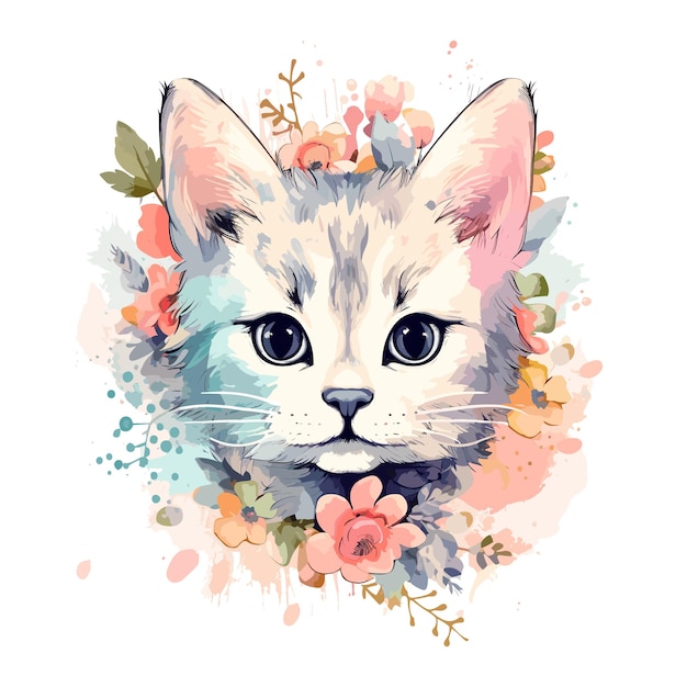 Gato bonito aquarela floral generative ai