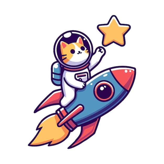 gato bonito astronauta andar foguete e alcançar estrela ícone personagem AI gerado