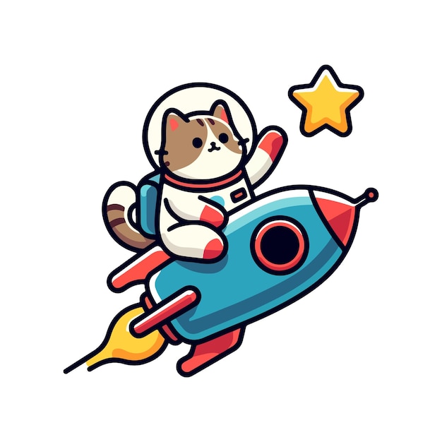 gato bonito astronauta andar foguete e alcançar estrela ícone personagem AI gerado