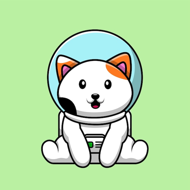 Gato bonito astronauta sentado cartoon ilustração de ícone vetorial