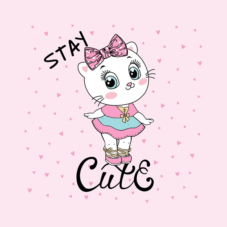 Gato bonito bailarina desenhos animados mão desenhada ilustração vetorial.