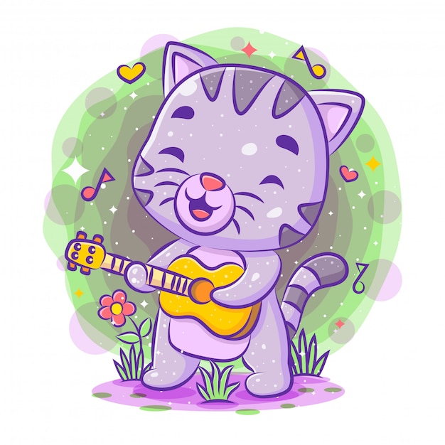 Gato bonito, cantando e tocando violão