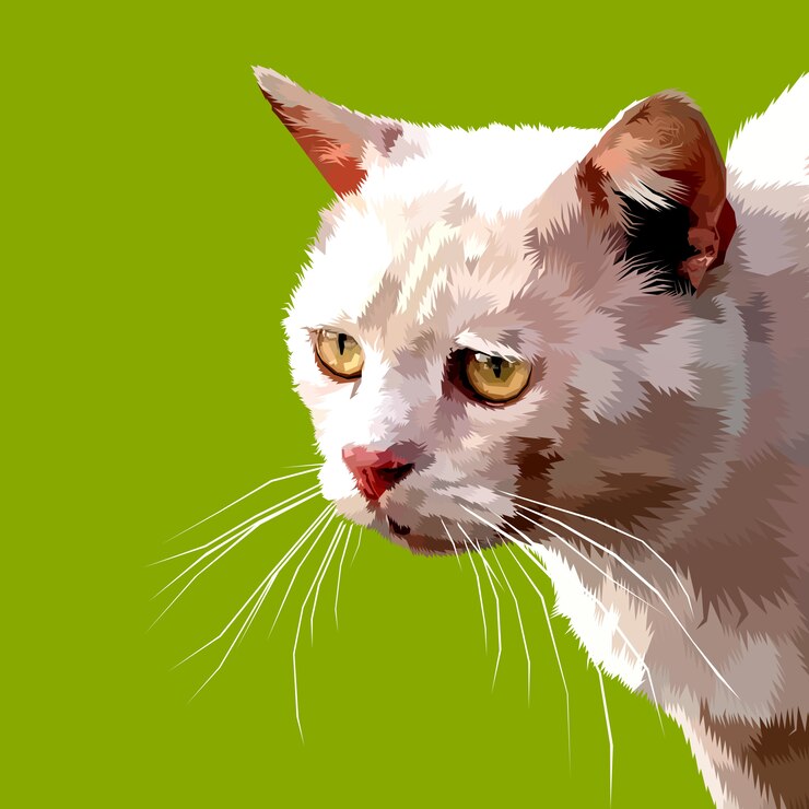 Vetor gato bonito close-up isolado em um fundo verde