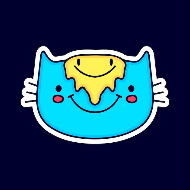 Gato bonito com desenho de rosto emoji derretido, ilustração para camiseta, adesivo.