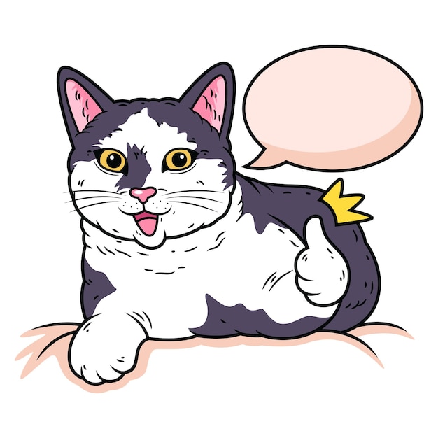 Gato bonito com expressão de polegar para cima. ilustração do ícone do animal