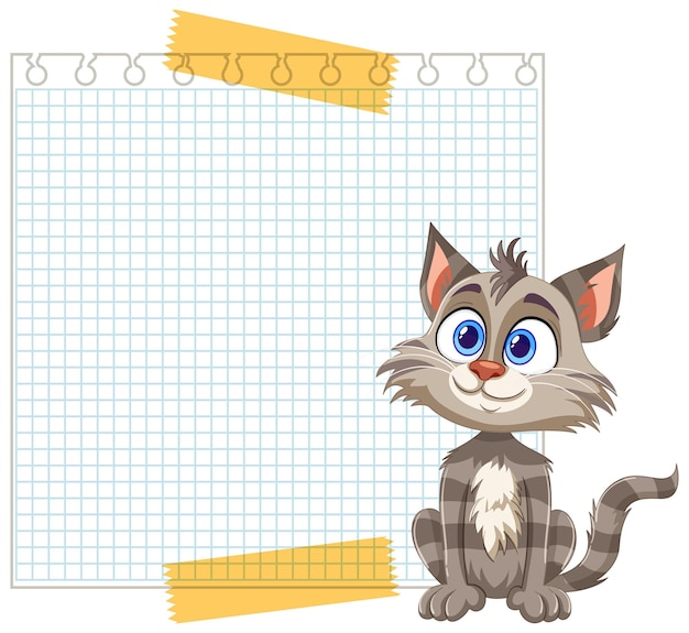 Vetor gato bonito com ilustração de bloco de notas em branco