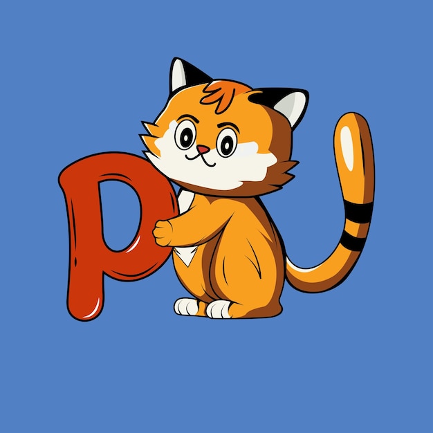Gato bonito com ilustração vetorial de letra p