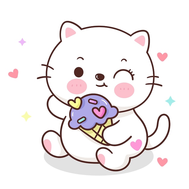 gato fofo com cupcake e personagem de desenho animado kawaii 1846687 Vetor  no Vecteezy