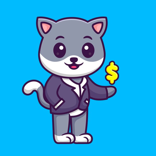 Gato bonito como empresário no conceito de estilo plano de ilustração vetorial de animal de desenho animado