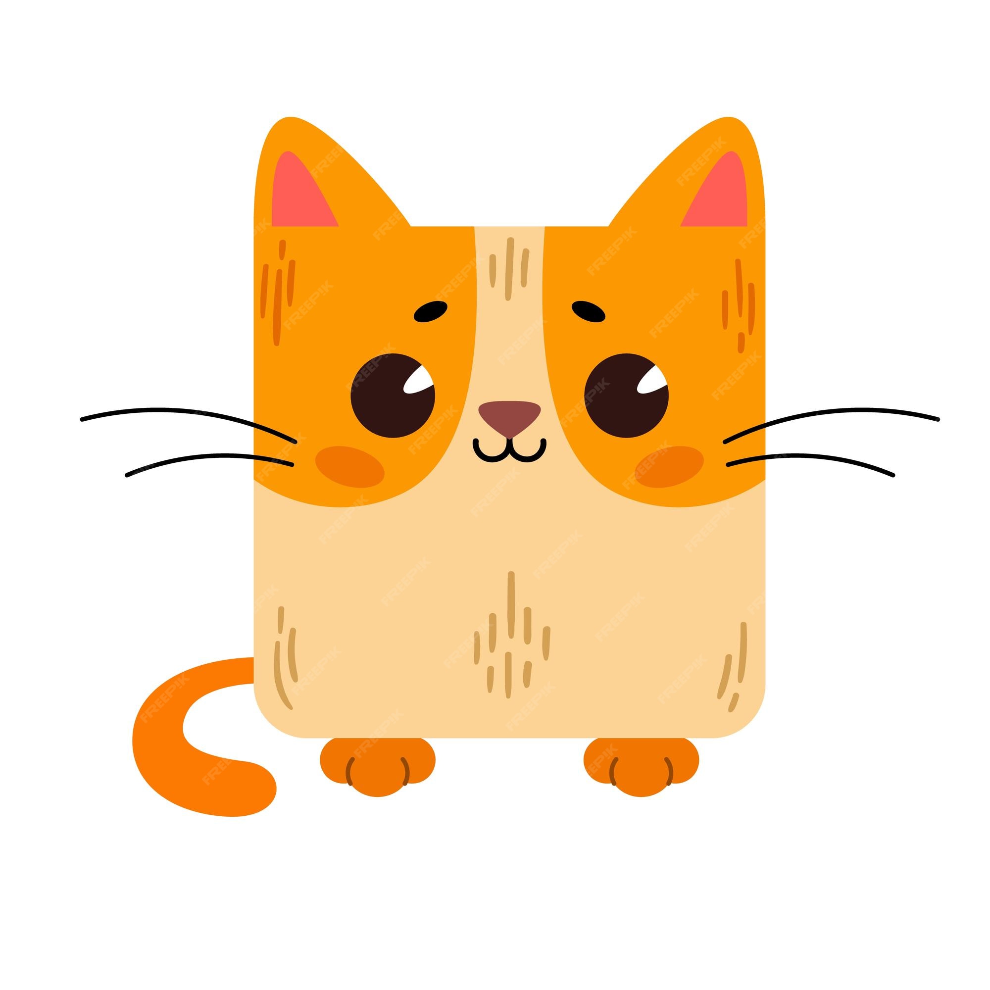 Gato bonito dos desenhos animados com um ícone quadrado de forma quadrada  para aplicativos ou jogos ilustração vetorial isolada