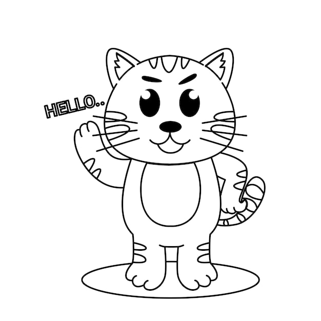 Gato bonito em pé, livro de colorir infantil, livro de desenho de