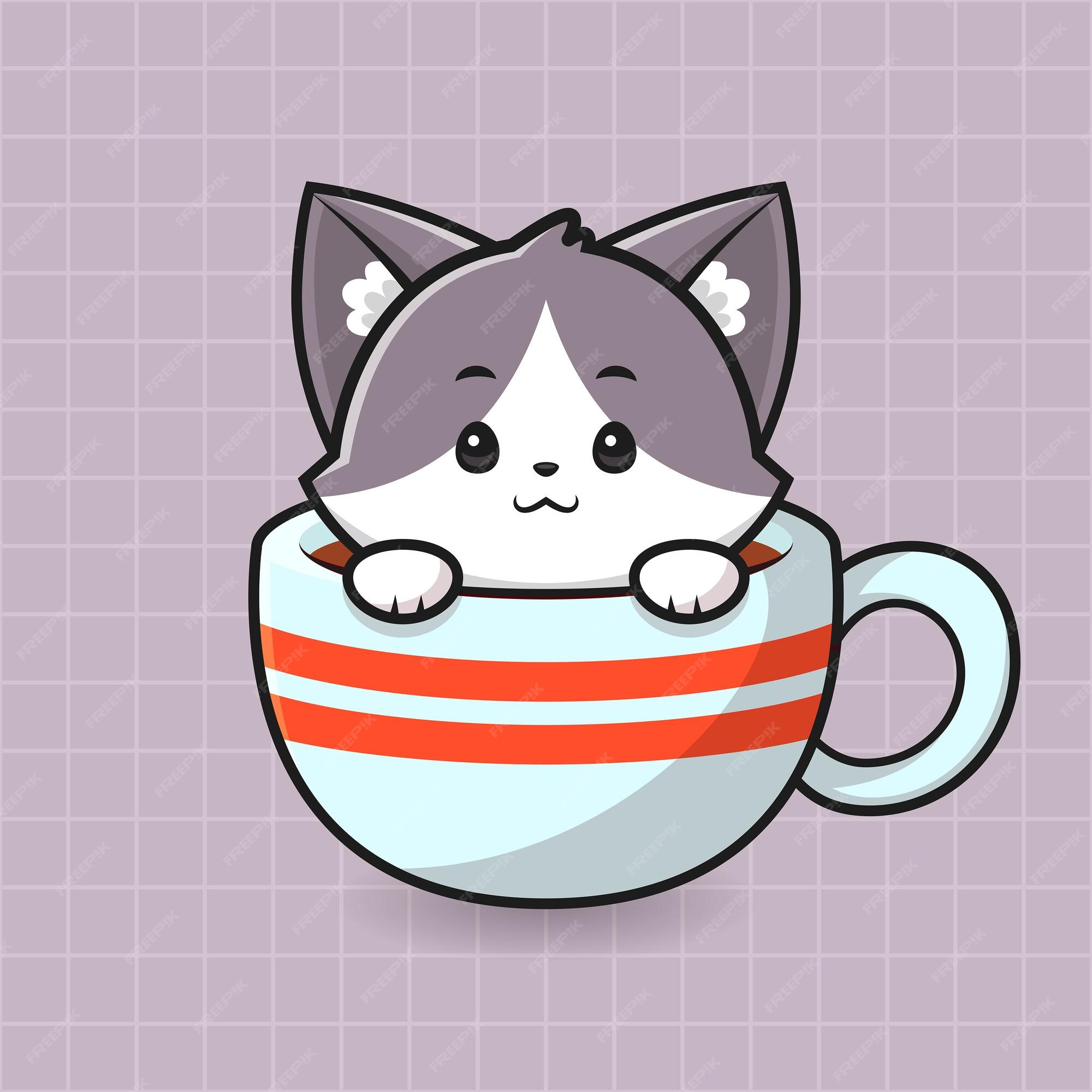 Kawaii Gatos Xícara Café Desenhos Animados Para Colorir Página Para  vetor(es) de stock de ©Valueinvestor 458516402