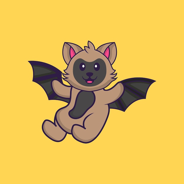 Gato bonito está voando com asas. Conceito de desenho animado animal isolado. Estilo Flat Cartoon