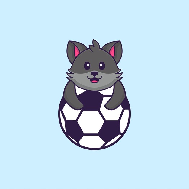 Gato bonito jogando futebol. conceito de desenho animado animal isolado.