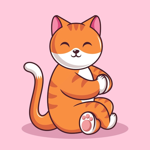 Vetor gato bonito na ilustração dos desenhos animados da posição de pernas cruzadas