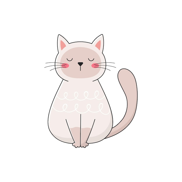 Gato bonito na ilustração vetorial de fundo branco