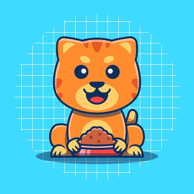 Gato bonito segurando ilustração vetorial de comida