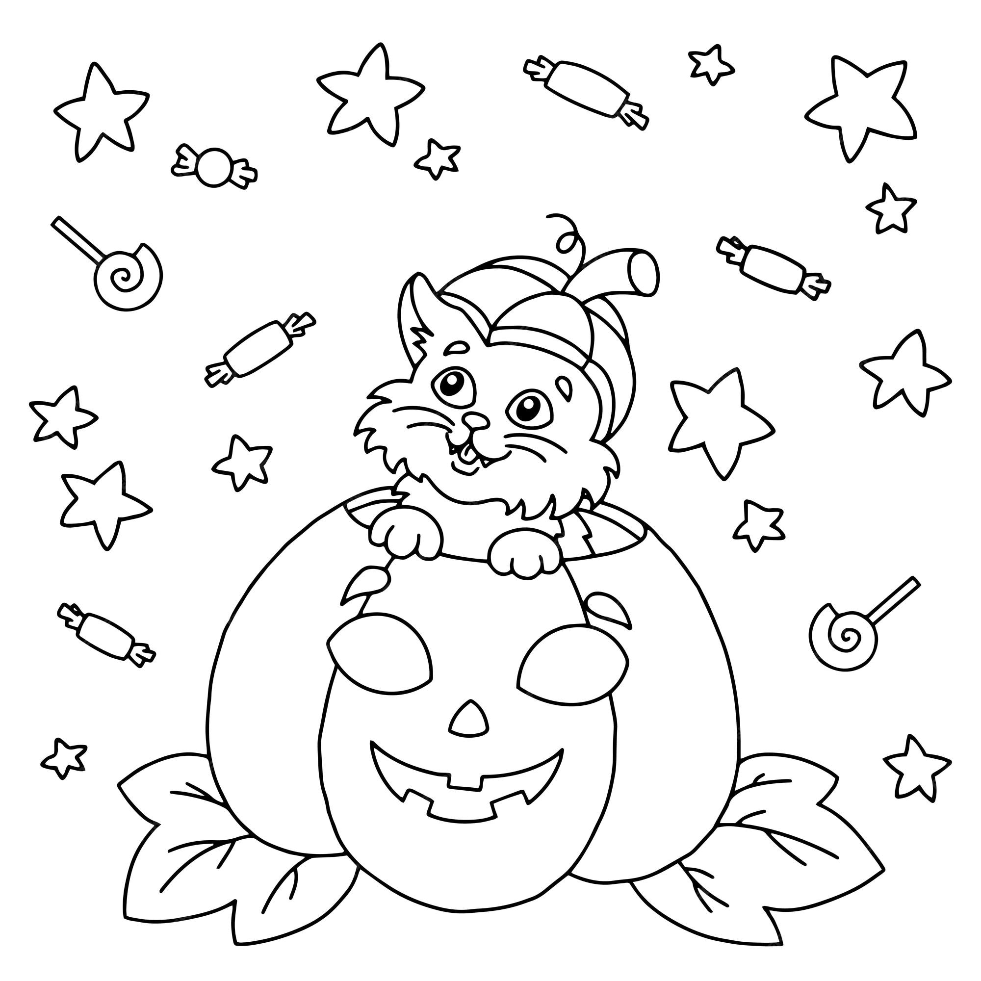 Página de colorir halloween gato  Pumpkin coloring pages, Free halloween  coloring pages, Halloween coloring sheets